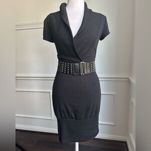 Delirious Black Short Sleeve Y2K Dress with Studded Belt, Size Small